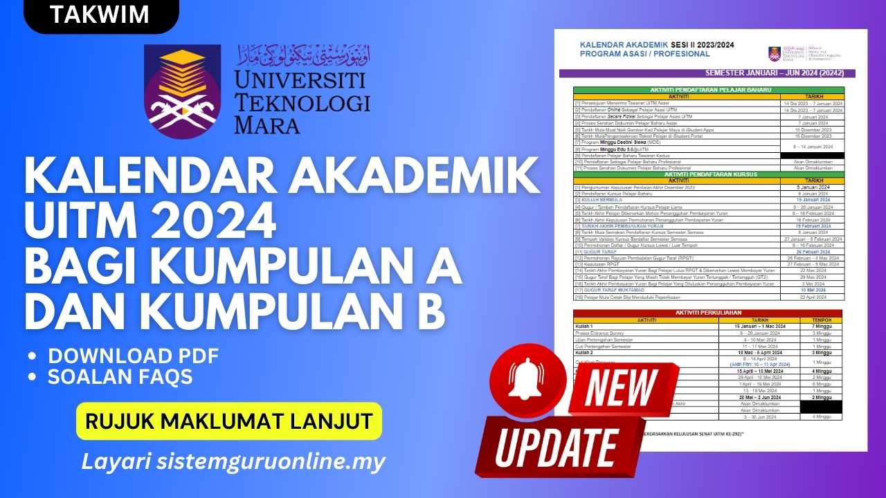 Kalendar Akademik UITM 2024 Bagi Kumpulan A Dan Kumpulan B