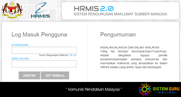 Login Sistem HRMIS 2.0. Online