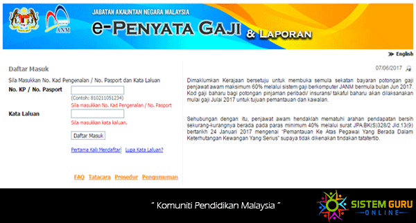 slip penyata gaji online