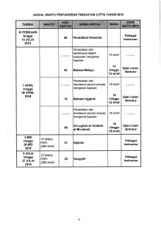 Jadual Waktu PT3 Calon Biasa Pindaan 1 2018