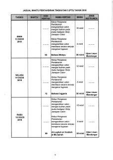 Jadual Waktu PT3 Calon Biasa Pindaan 1 20181