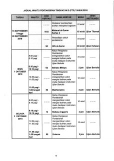 Jadual Waktu PT3 Calon Biasa Pindaan 1 20182