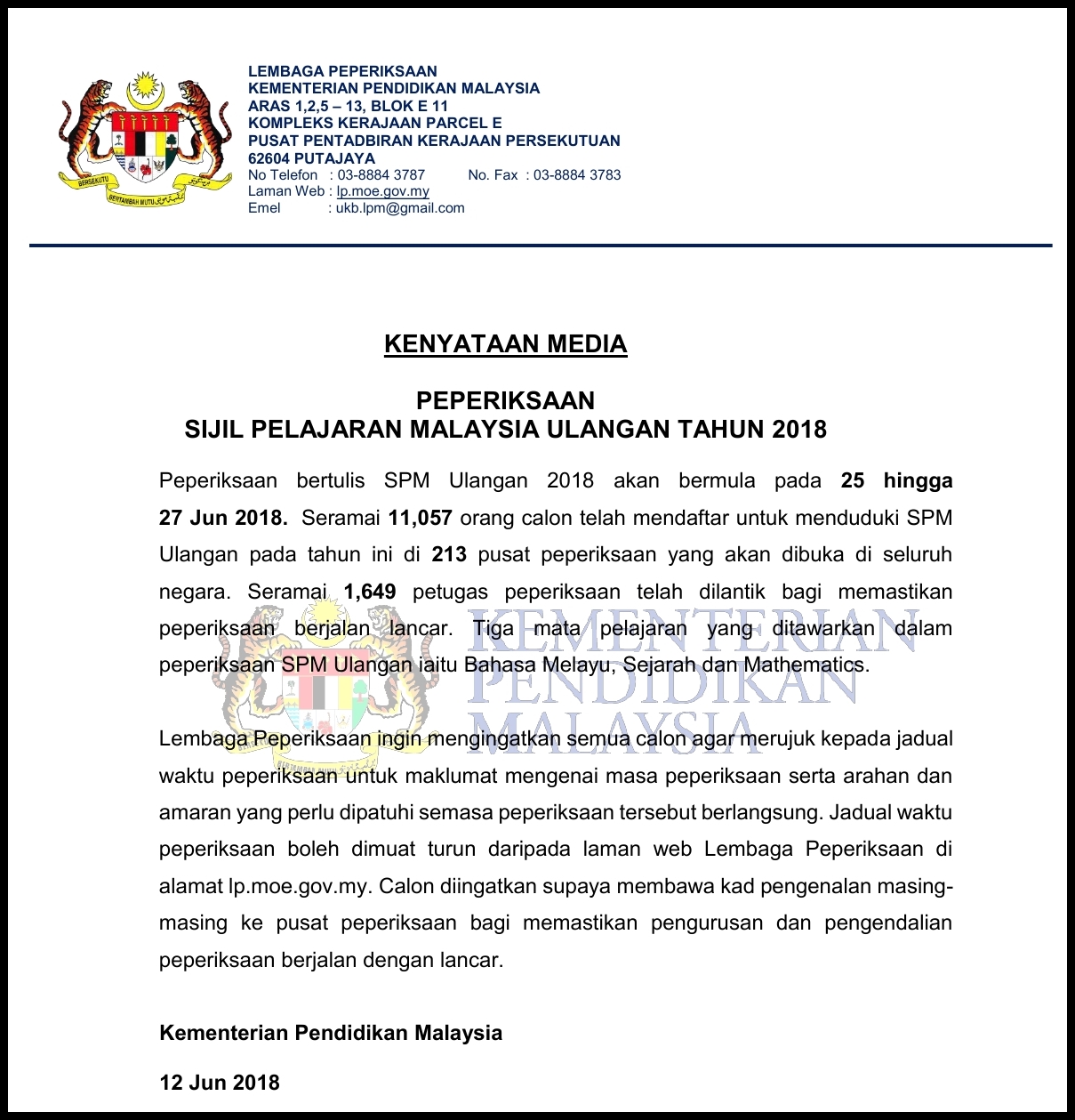sijil pelajaran malaysia 2018