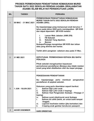 permohonan pendaftaran sekolah rendah agama (sra) jawi