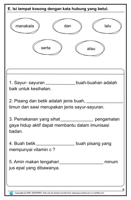 Latihan Bahasa Melayu Tahun 1= Unit: Kebersihan dan Kesihatan, Muka