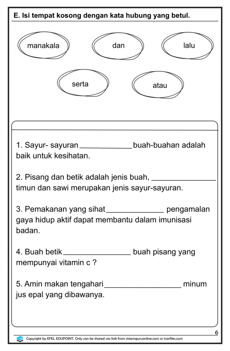 Latihan Bahasa Melayu Tahun 1= Unit Kebersihan dan Kesihatan, Muka