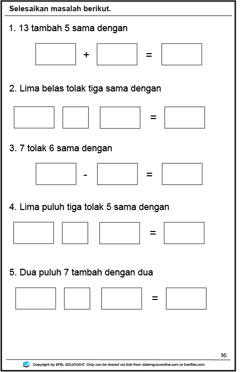 Latihan Matematik Tahun 1 Unit Operasi Asas Muka Surat 15 16