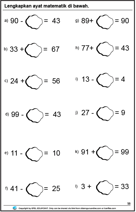 Soalan Latihan Matematik Tahun 1  Latihan Matematik Tahun 1 Kelas