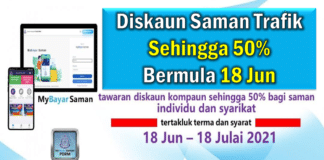 Diskaun Saman Trafik Sehingga 50% Bermula 18 Jun