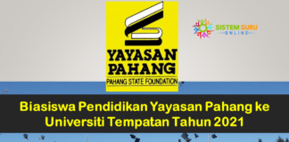 Official Biasiswa Pendidikan Yayasan Pahang ke Universiti Tempatan Tahun 2021