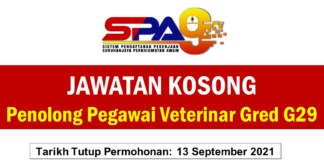 Jawatan Kosong Penolong Pegawai Veterinar Gred G29