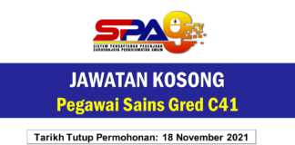 Jawatan Kosong Pegawai Sains Gred C41 Effective November 2021 Jawatan Kosong Pegawai Sains Gred C41