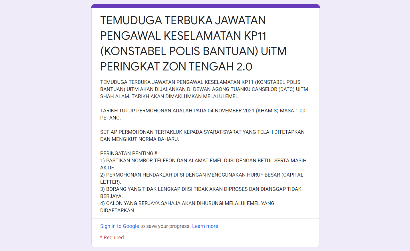 Temu Duga Terbuka Pengawal Keselamatan Kp11 Konstabel Polis Bantuan Uitm