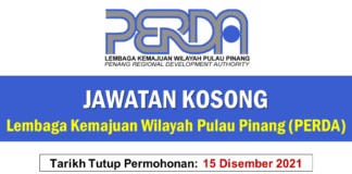 Jawatan Kosong Lembaga Kemajuan Wilayah Pulau Pinang (PERDA) Effective Disember 2021 Jawatan Kosong Lembaga Kemajuan Wilayah Pulau Pinang (PERDA)