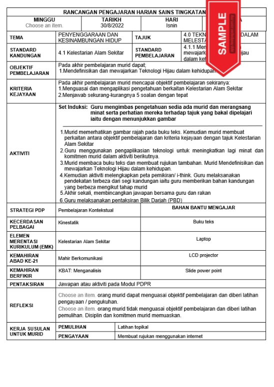 RPH 2022 Subjek Sains Tingkatan 4 4 sampleTP436 03
