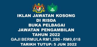 RISDA Buka Pelbagai Jawatan Effective Sebelum 5 Jun 2022