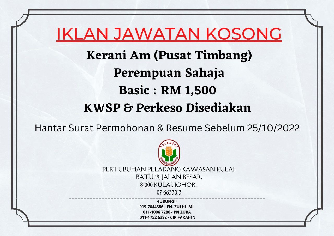 Official Jawatan Kosong Kerani Am Di PELADANG l Permohonan Dibuka Sehingga 25 Oktober 2022 2 photo1666132132