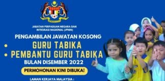 Jawatan Kosong Guru Tabika Dan Pembantu Guru Tabika