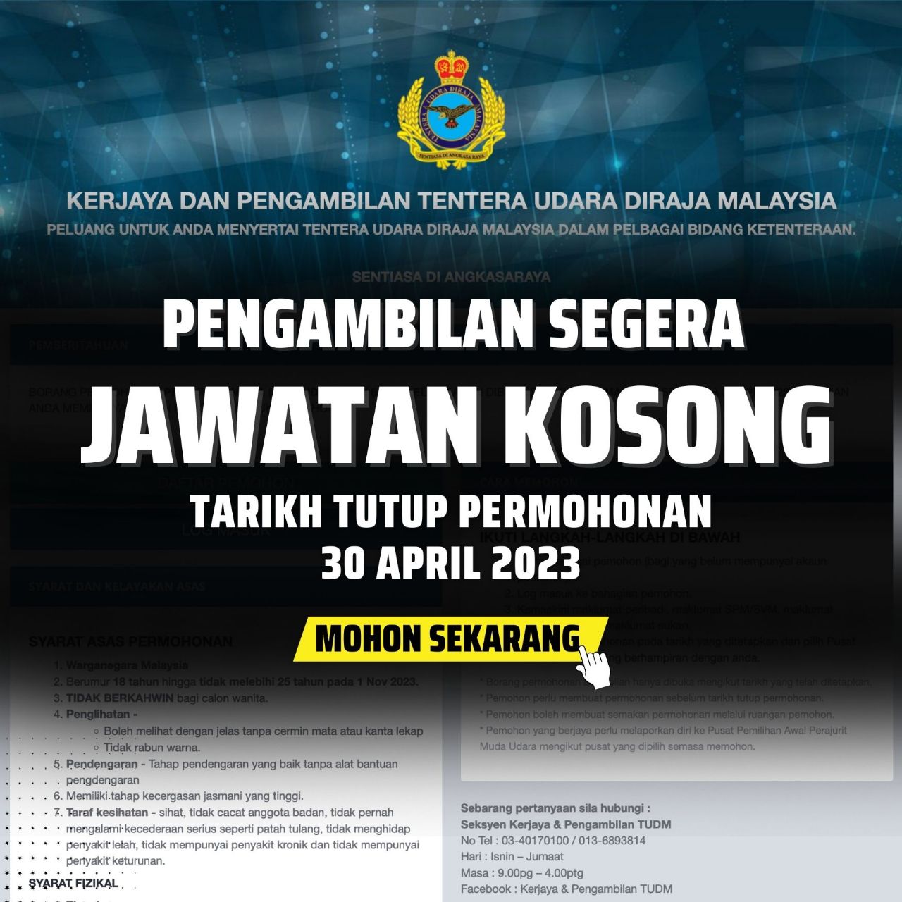 Kerjaya Dan Pengambilan Tentera Udara Diraja Malaysia