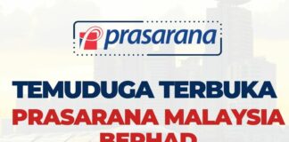 Temuduga terbuka di Prasarana Gaji kasar RM3,300