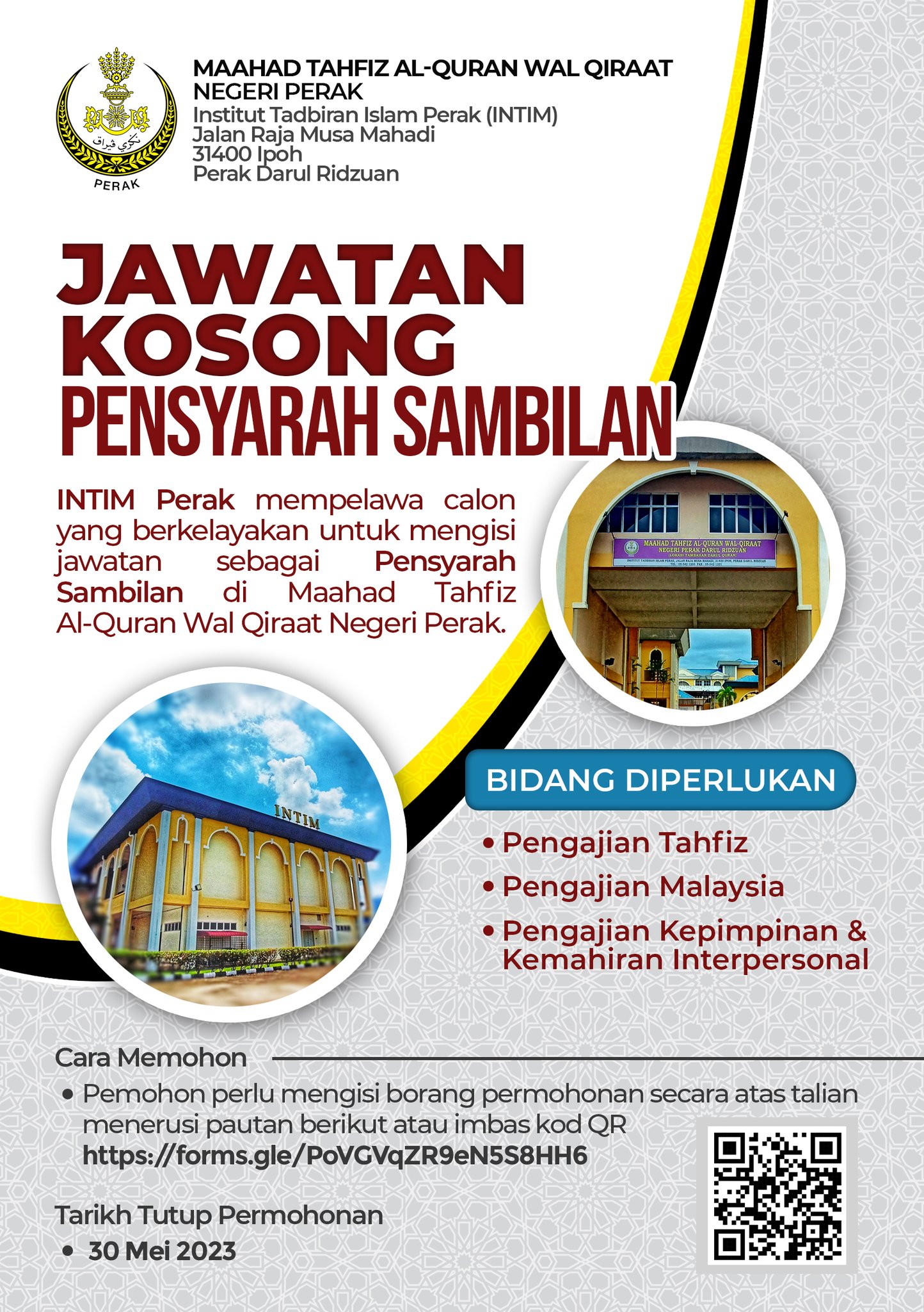Jawatan Kosong di Institut Tadbiran Islam Perak (INTIM) Mei 2023 3 intim perak