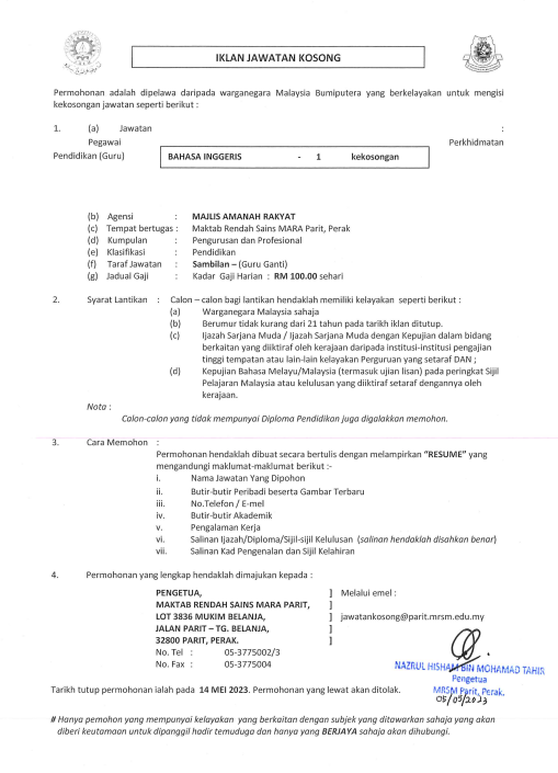 Pengambilan Segera Jawatan Guru di MRSM Tahun 2023 Kini Dibuka 3 Screenshot 2023 05 05 at 10.02.49 AM