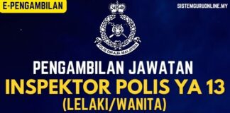 Pengambilan Jawatan Inspektor Polis Gred YA13 (Lelaki/Wanita) Tahun 2023