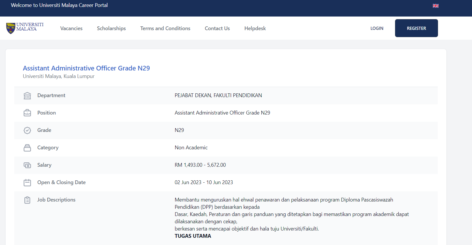 Permohonan Jawatan Kosong Universiti Malaya Jun 2023 3 UM Career Portal Google Chrome 6 7 2023 9 56 15 AM