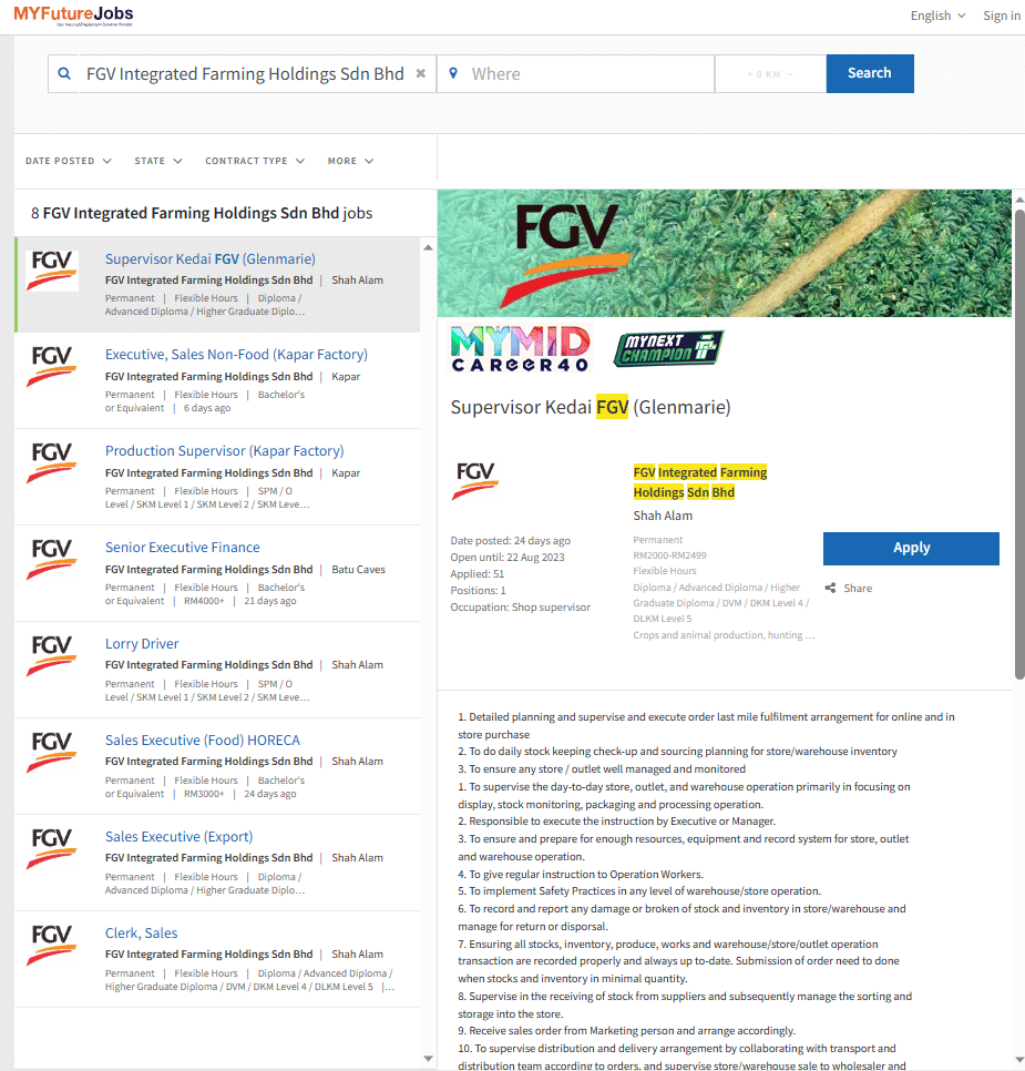 Syarikat FGV Buka Pengambilan Ogos 2023