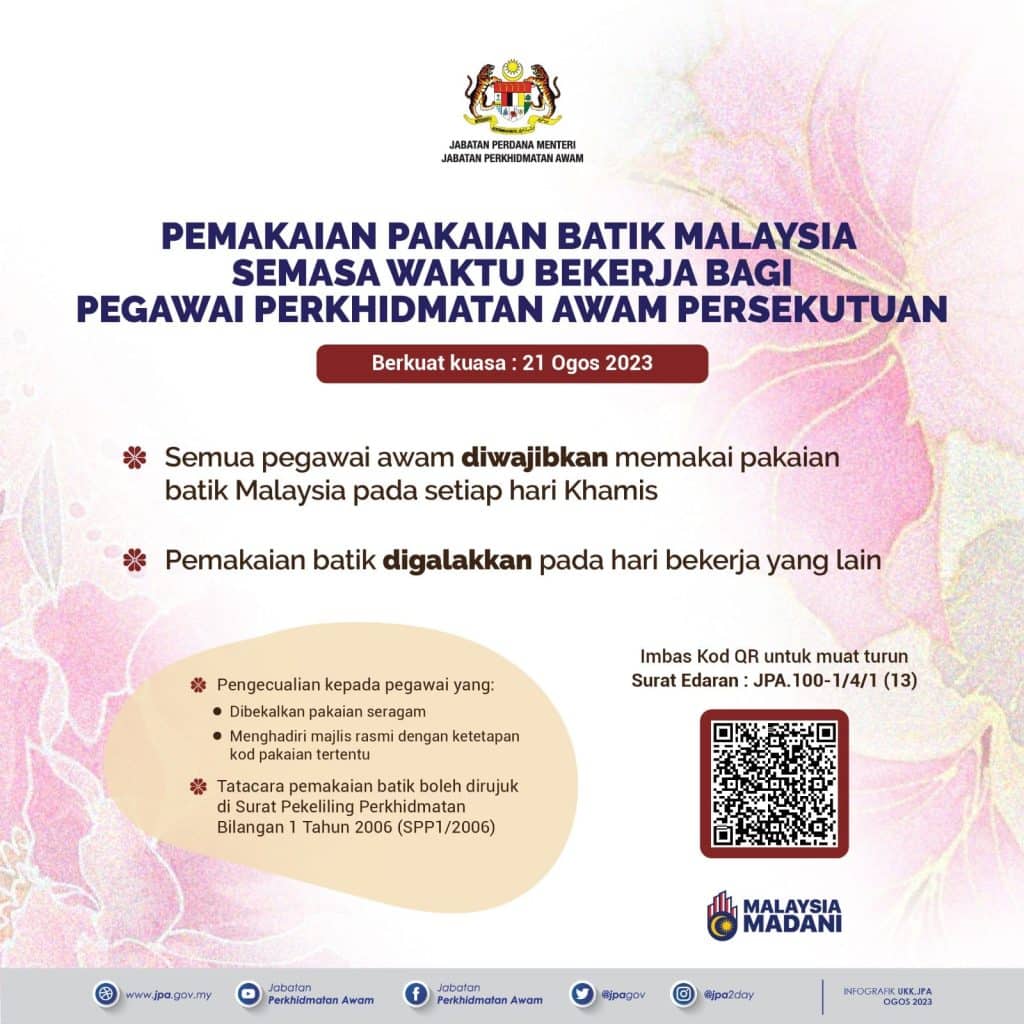 JPA Arah Semua Penjawat Awam Diwajibkan Baju Batik Setiap Hari Khamis