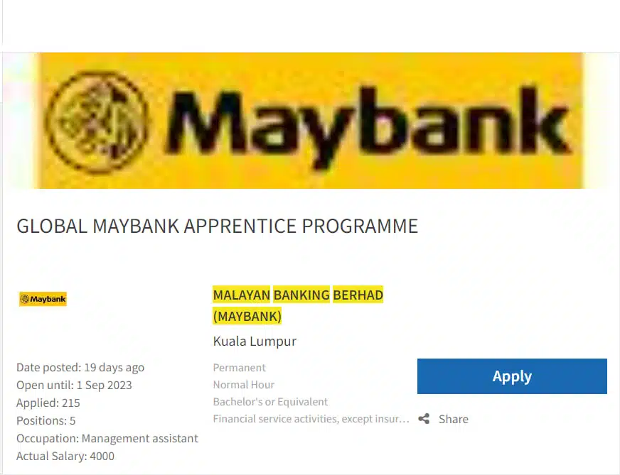 Maybank Membuka Permohonan Jawatan Kosong Bagi Kemasukan Ogos 2023. 2 photo 2023 08 21 08 58 36