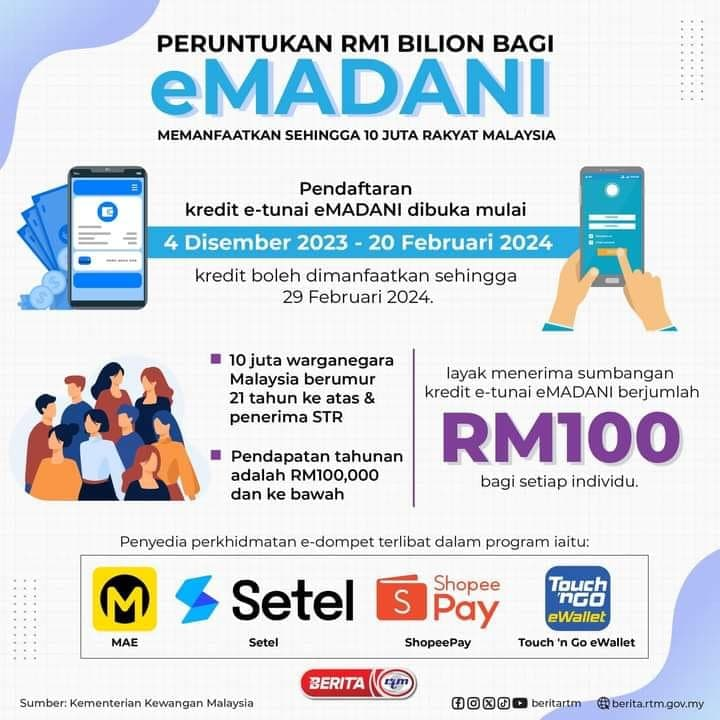 Bantuan eMadani : Tebus Kredit e-Wallet RM100 Bermula 4 Disember 2023 3 Bantuan eMadani