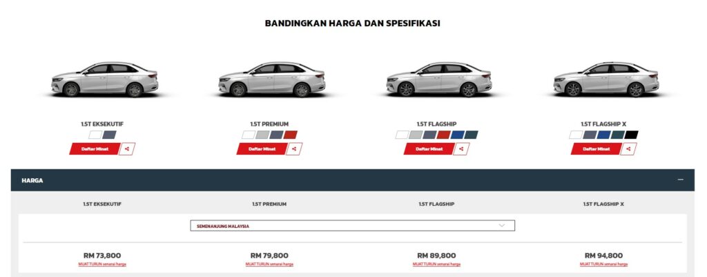 proton S70 varian dan harga