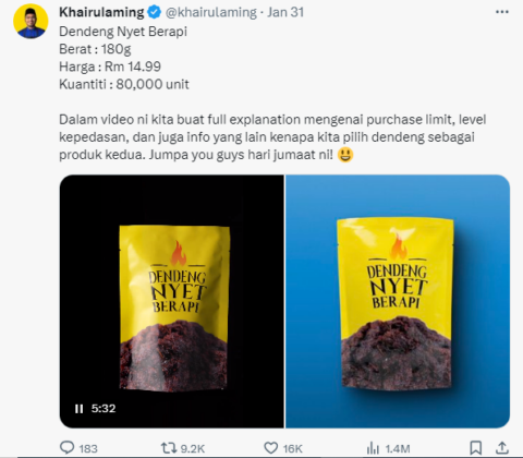 Harga Dan Cara Beli Dendeng Nyet Berapi Khairul Aming