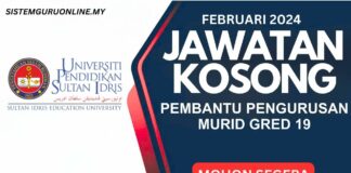Pengambilan Jawatan Kosong UPSI Februari 2024 jawatan kosong UPSI Februari 2024
