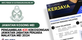Pengambilan 425 Kekosongan Jawatan Jabatan Penjara Malaysia Mei 2024 Latest Jawatan Jabatan Penjara Malaysia Mei 2024