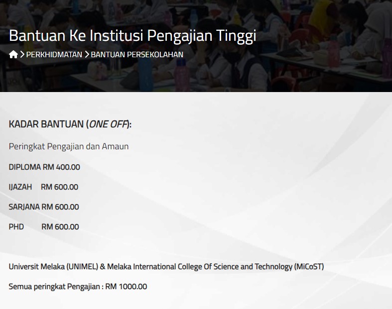 Permohonan Bantuan IPT Melaka One-Off Pelbagai Peringkat Oleh Tabung Amanah Pendidikan Negeri Melaka (TAPEM) 2 Bantuan IPT Melaka One-Off