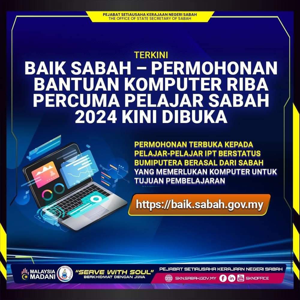 Bantuan Laptop Sabah 2024 Dibawah Kerajaan Sabah - Bantuan Ihsan Komputer Kerajaan (BAIK) Sabah 2 Bantuan Laptop Sabah 2024