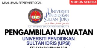 Makluman Jawatan Kosong UPSI September 2024 Makluman Jawatan Kosong UPSI September 2024