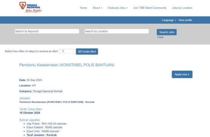 Makluman Jawatan Kosong TNB Oktober 2024